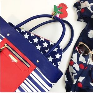 LAST CALL Betsey Red White Blue Stripe Tote Pouch